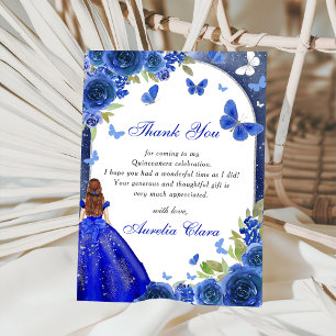 Carte de remerciement Quinceanera Rose Argent Bleu