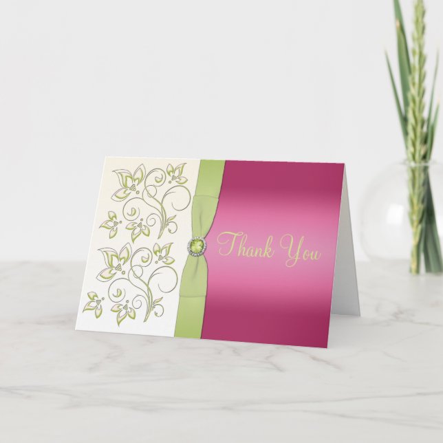Carte de remerciement rose et verte (Devant)
