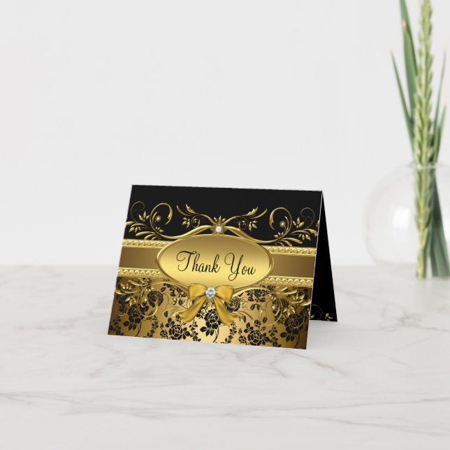 Carte de remerciement Rose Gold & Black (Devant)