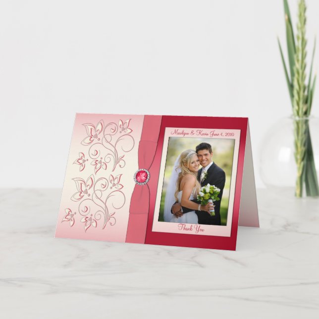 Carte de remerciement rose pastèque avec photo (Devant)