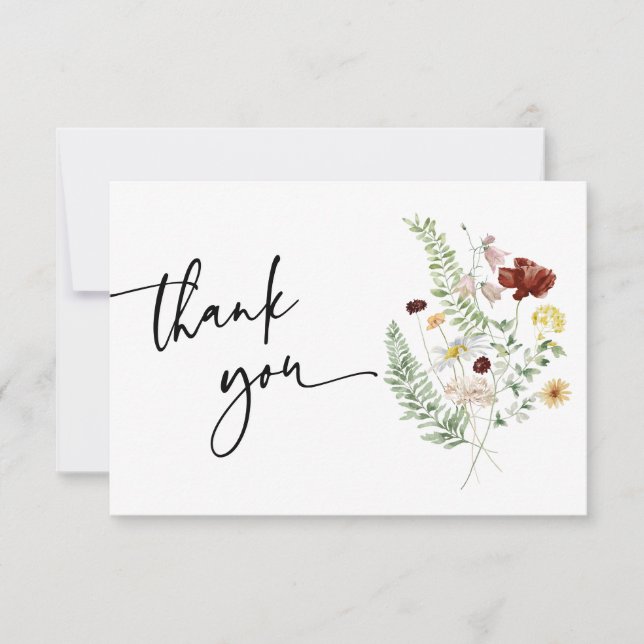 Carte de remerciement simple boho jolie fleurs sau (Devant)
