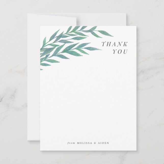 Carte de remerciement simple branche bleu vert (Devant)