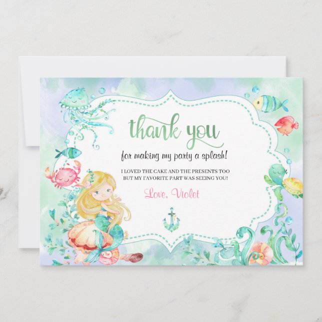Carte de remerciement sirène sous la mer (Devant)