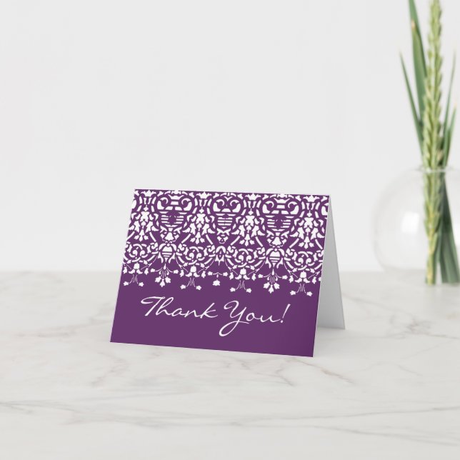 Carte de remerciement tendance en damas violet (Devant)