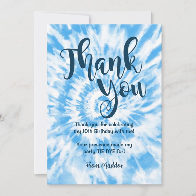 Carte de remerciement Tie Dye Bleue (Devant)