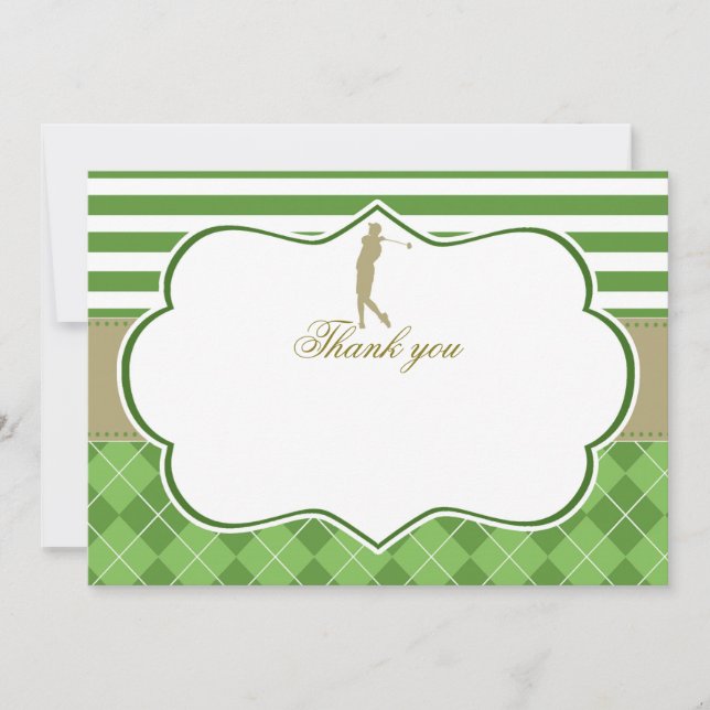 Carte de remerciement verte or golf (Devant)