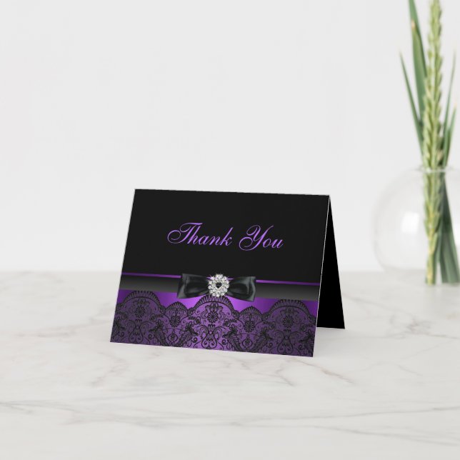 Carte de remerciement violet Pretty Lace & Bow (Devant)