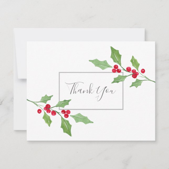 Carte de remerciement Watercolor Holly Sprig (Devant)