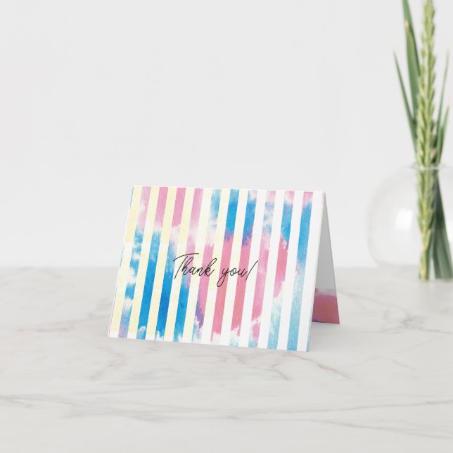 CARTE DE REMERCIEMENTS 水彩とストライプ  二つ折り (Devant)