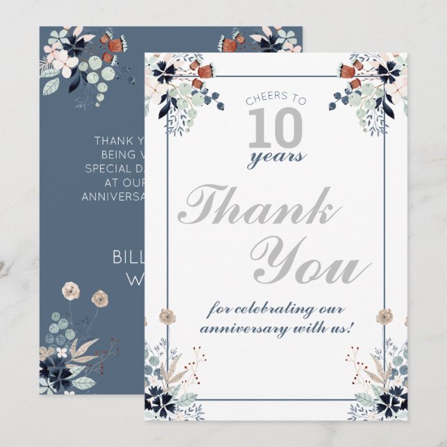 Carte De Remerciements 10e anniversaire de Mariage encourage à 10 ans de  (Devant / Derrière)