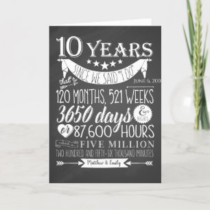 Carte De Remerciements 10e anniversaire de mariage, tableau noir, 10 ans