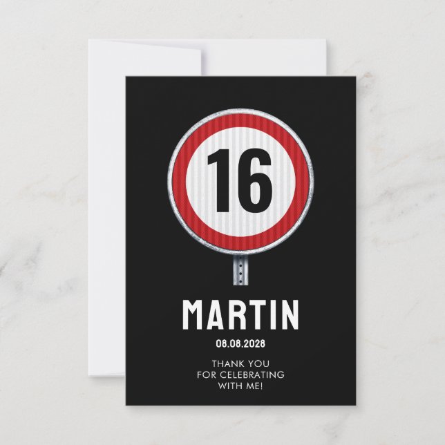 Carte De Remerciements 16th Birthday Speed Limit (Devant)