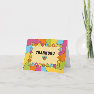Carte De Remerciements 1960s Themed Flowers, Waves and Hearts