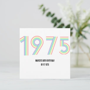 Carte De Remerciements 1975 Retro Vintage Rainbow Numeral 50th Birthday