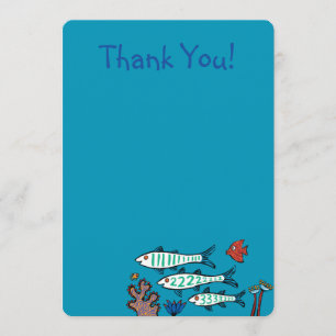 Carte De Remerciements 1, 2, 3 poissons avec de petits poissons et corail