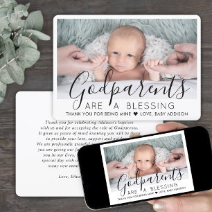Carte De Remerciements 1 Photo Godparents Baptême moderne ou baptême