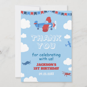Carte De Remerciements 1er Anniversaire Avion Un an a soufflé Sky Cloud