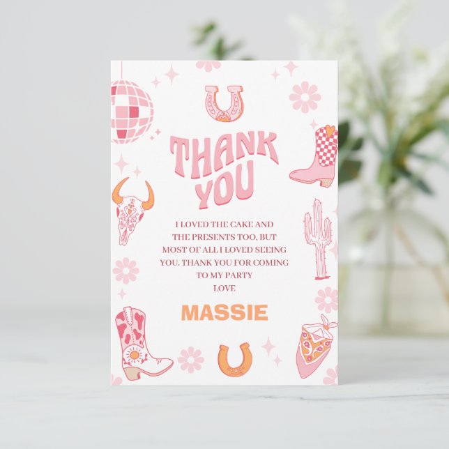 Carte De Remerciements 1er anniversaire de la première rodéo rose rétro (Debout devant)