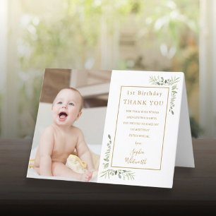 Carte De Remerciements 1er anniversaire Elegant Gold Green Photo