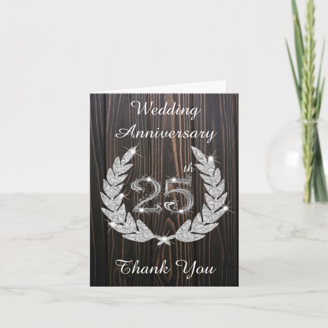Carte De Remerciements 25e anniversaire de mariage Bois de Rustique Diama (Devant)