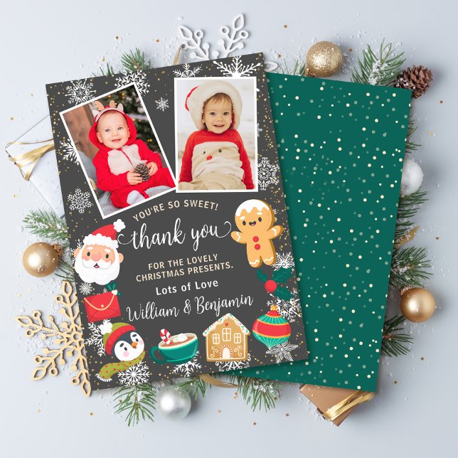Carte De Remerciements 2 Photo Cookies et Cocoa Snow Christmas Party (Créateur téléchargé)