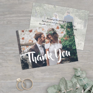 Carte De Remerciements 2 Photo Design Moderne Script Calligraphie Mariage