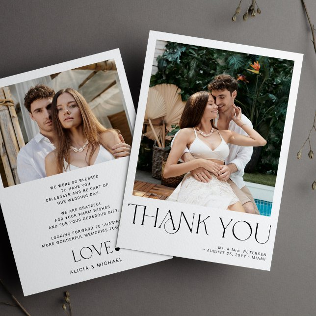 Carte De Remerciements 2 photo minimaliste mariage de typographie moderne (Créateur téléchargé)