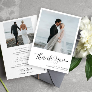 Carte De Remerciements 2 photo minimaliste script de calligraphie mariage