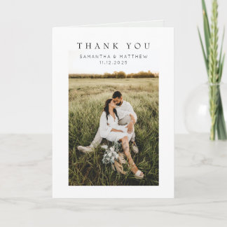 Carte De Remerciements 2-Photos Moderne Rustique Engagement Plié