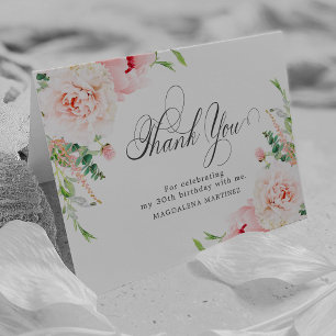 Carte De Remerciements 30e anniversaire Photo Blush rose floral plié
