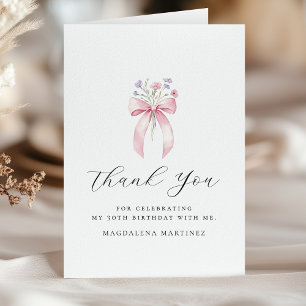 Carte De Remerciements 30e anniversaire Pink Bow Fleur sauvage plié