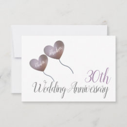 Carte De Remerciements 30e mariage Pearl anniversaire coeur pourpre