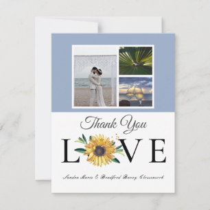Carte De Remerciements 3 Collage photo Sunflower Dusty Blue Mariage 