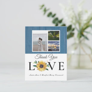Carte De Remerciements 3 Collage photo Sunflower Dusty Mariage en bois bl
