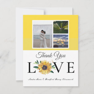 Carte De Remerciements 3 Collage photo Sunflower Grey Jaune Mariage