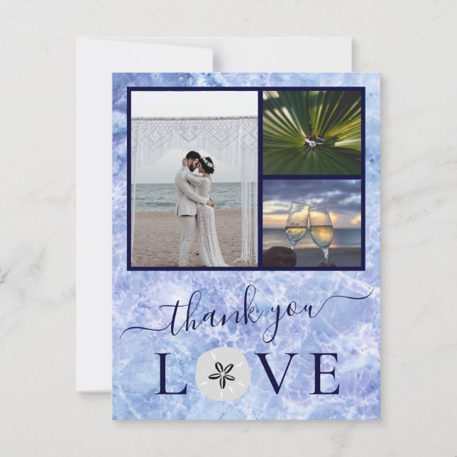 Carte De Remerciements 3 Photo Collage Blue Water Sand dollar Mariage (Devant)