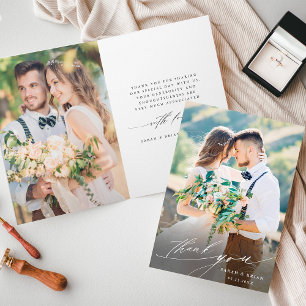 Carte De Remerciements 3 Photo Moderne Chic Calligraphie Mariage plié