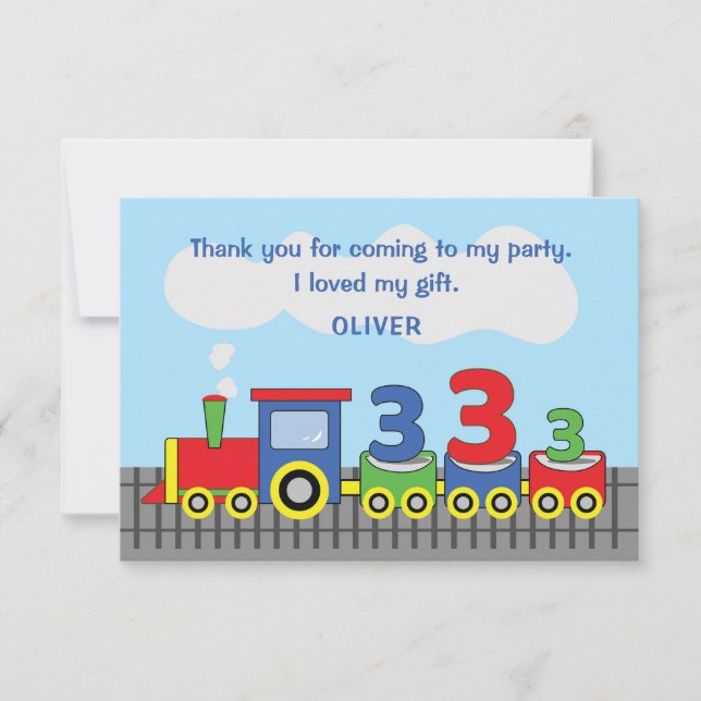 Carte De Remerciements 3e anniversaire Train Personnaliser le nom (Devant)
