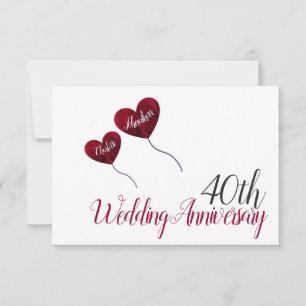 Carte De Remerciements 40e anniversaire du mariage de Ruby Ballons de coe