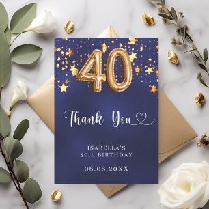 Carte De Remerciements 40e anniversaire marine bleu or étoiles