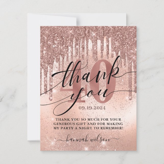 Carte De Remerciements 40e anniversaire Rose Gold   (Devant)