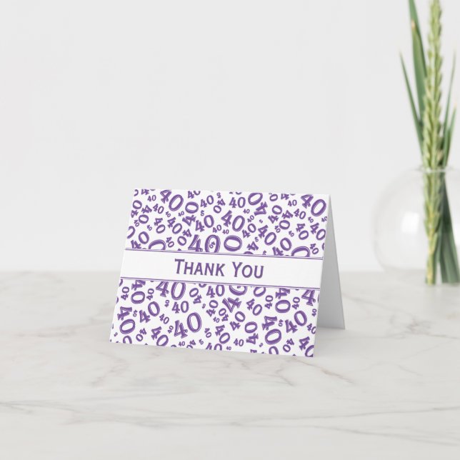 Carte De Remerciements 40ème "Merci !" Motif de nombre aléatoire violet (Devant)