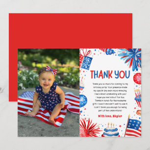 Carte De Remerciements 4 juillet Patriotique Rouge Blanc Bleu Anniversair