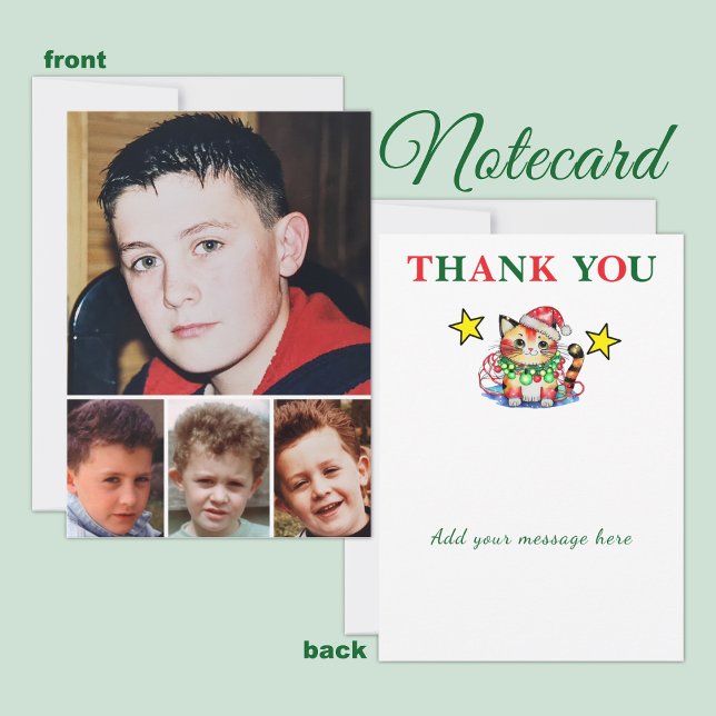 Carte De Remerciements 4 photo add message christmas cat baubles (Créateur téléchargé)