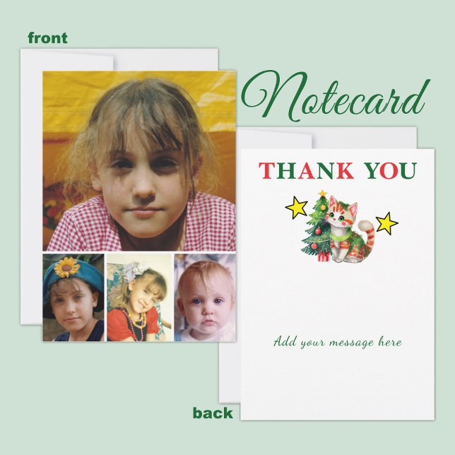 Carte De Remerciements 4 photo add message christmas cat tree (Créateur téléchargé)