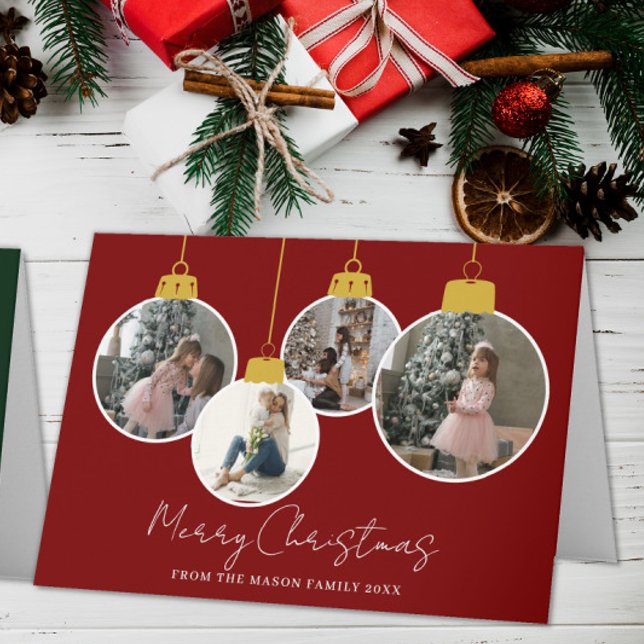 Carte De Remerciements 4 photo Merry Christmas bauble Photo Card (Créateur téléchargé)