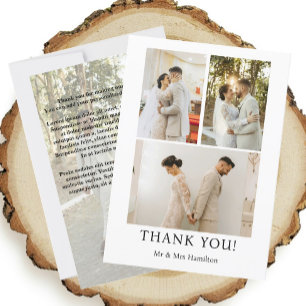 Carte De Remerciements 4 Photographies Mariage personnalisé avec message