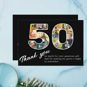 Carte De Remerciements 50e anniversaire Black Photo Collage