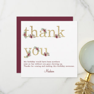 Carte De Remerciements 50e anniversaire Bourgogne Gold Floral