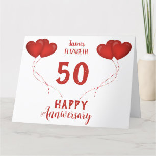 Carte De Remerciements 50e anniversaire du mariage ballons à coeur rouge